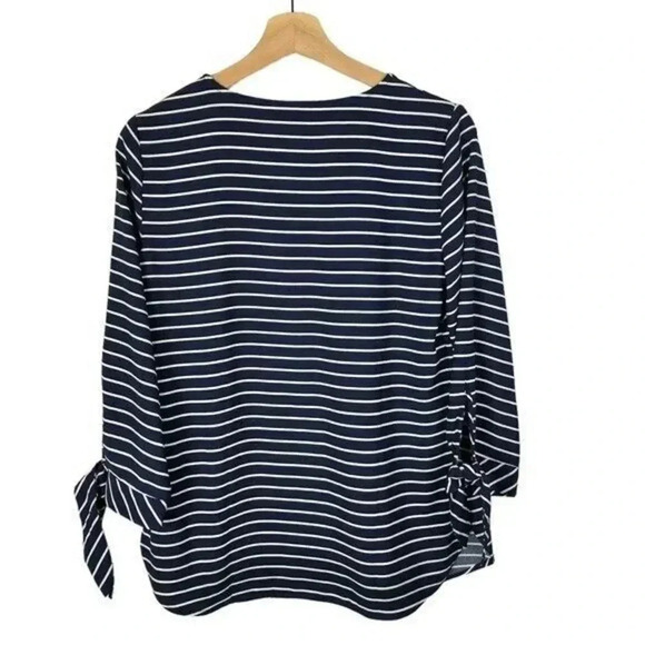 Talbots Navy Blue & White Stripe 3/4 Long Sleeve Blouse XS - Picture 2 of 3